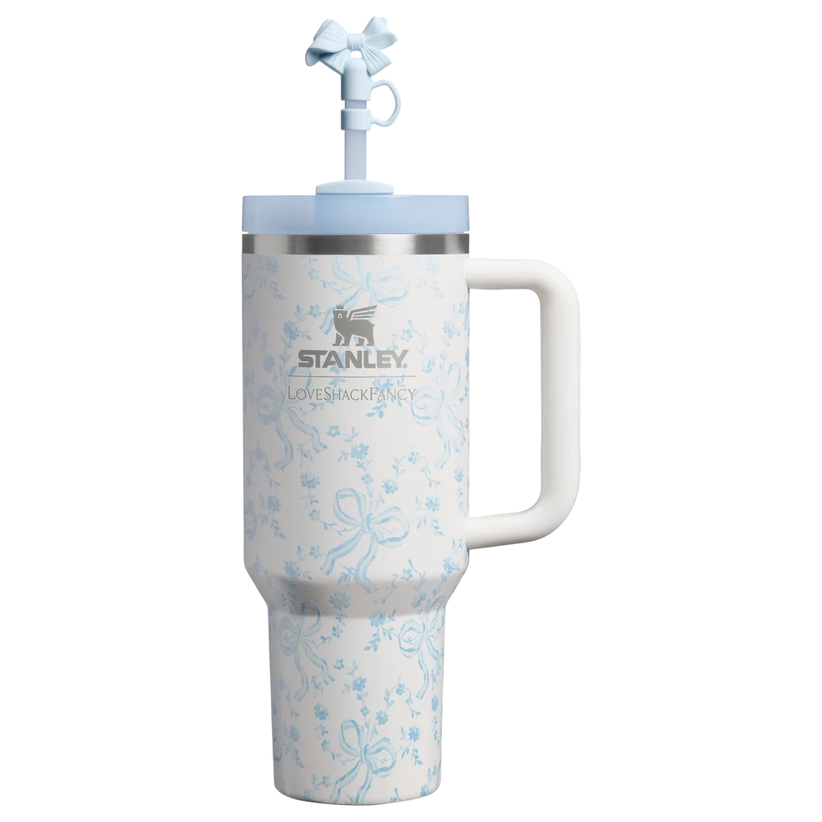 Stanley x LoveShackFancy Holiday Quencher H2.0 FlowState Tumbler 40 oz – Coquette Bow Winter Ice
