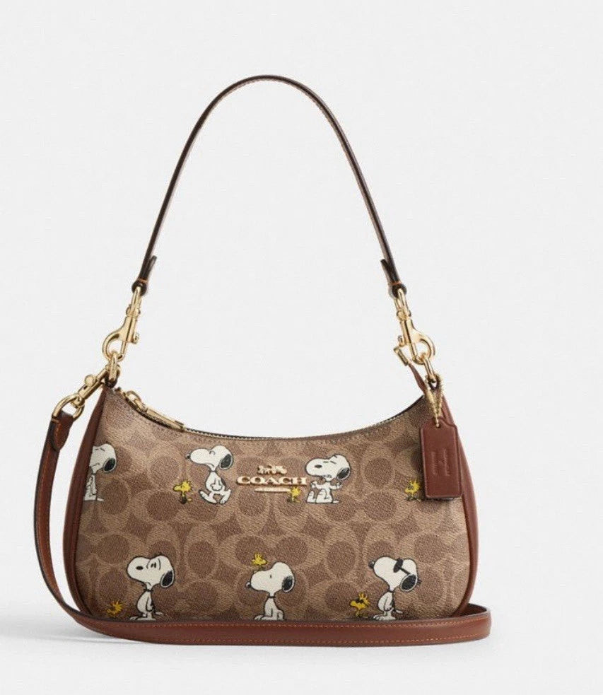 NWT Coach Teri Shoulder Bag Signature Canvas Leather Snoopy Print CBJ88