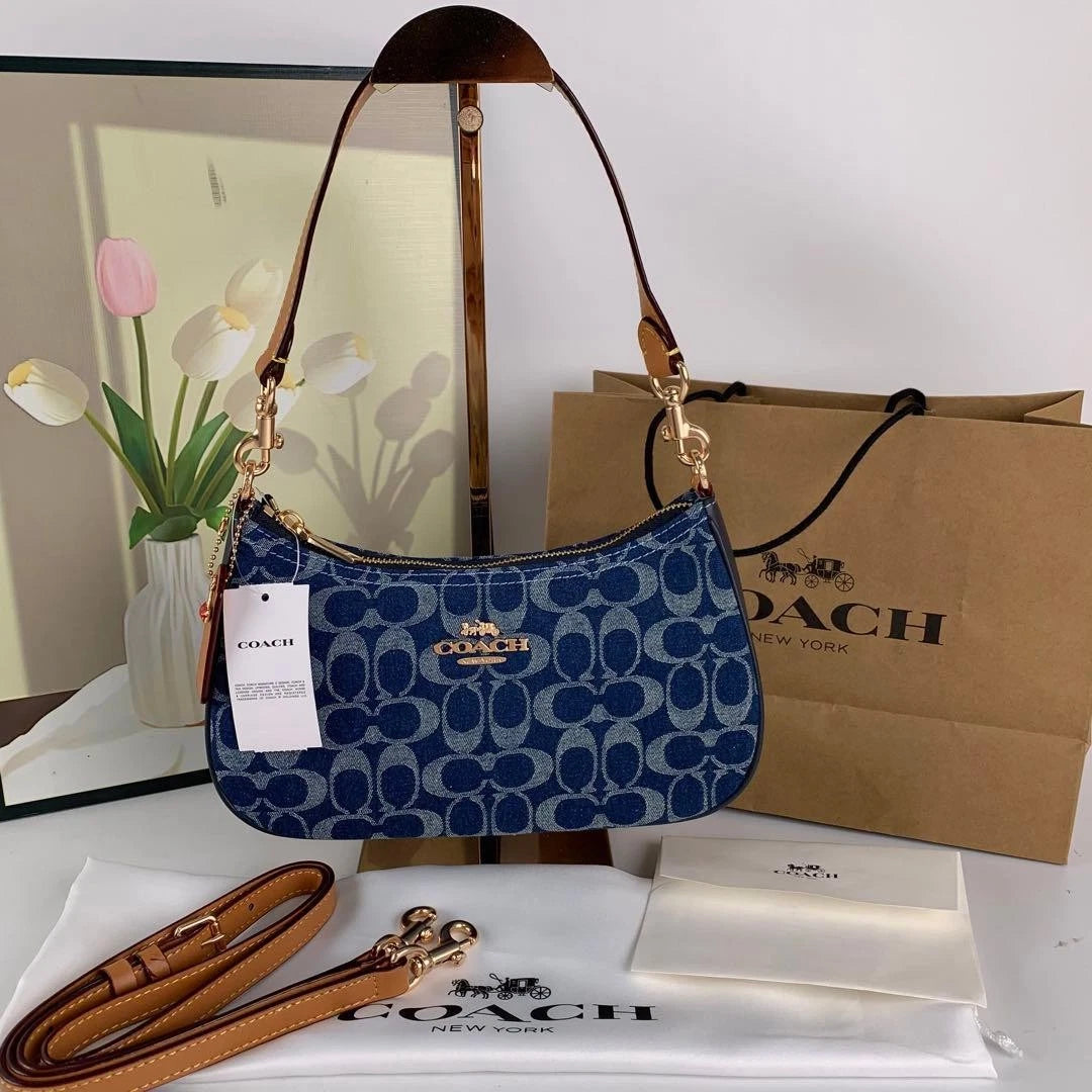 Coach CAF82 Teri Shoulder Bag Signature Denim/Natural – Designer Crossbody Purse